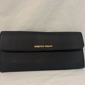 Christian Siriano Black Envelope Clutch Gold Logo